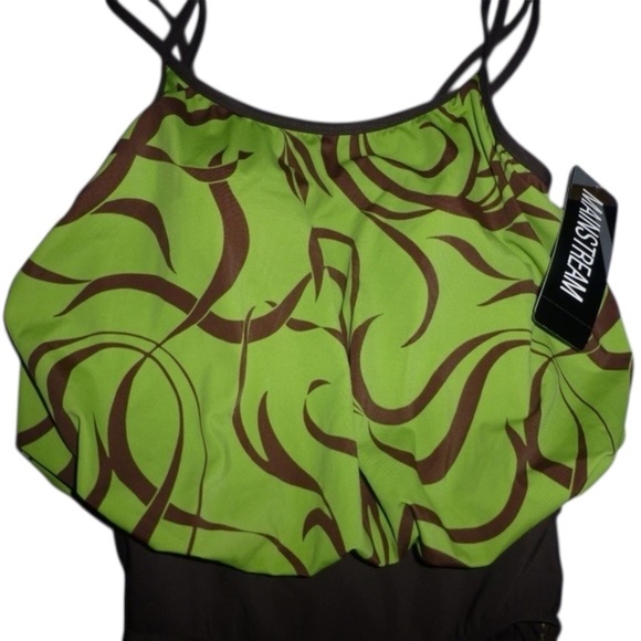 Mainstream Green & Brown One Piece Swimsuit, Blouson, Double Strap, Lined, 8 NWT - Picture 5 of 8